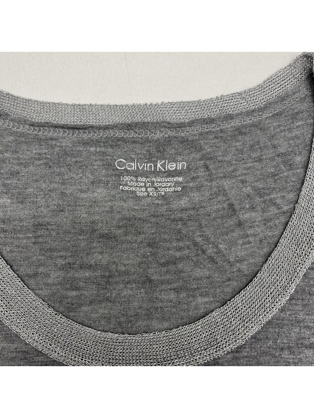 Calvin Klein Grey Scoop Neck Short Sleeve T-Shirt W Silver Chains Neck Sz XS - Picture 6 of 8